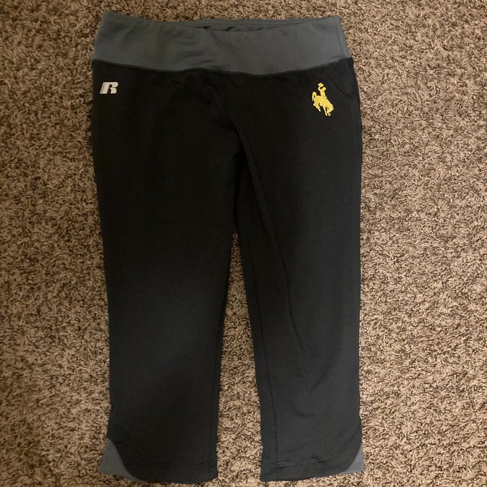 Wyoming Cowboys Leggings Womens Medium 7/9 Russell Black with Gray Waistband